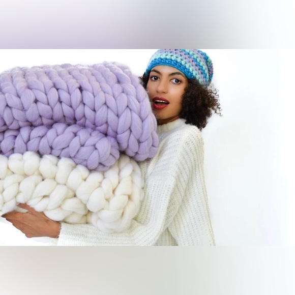 Handmade chunky knit blanket, giant knit blanket, chunky Merino wool blanket - Picture 4 of 7